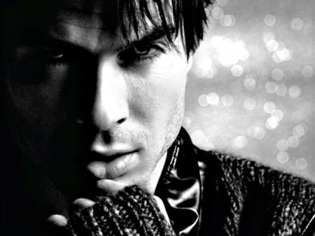 Ian Somerhalder - white, black, vampire diaries, damon, actor, glitter, man, ian somerhalder