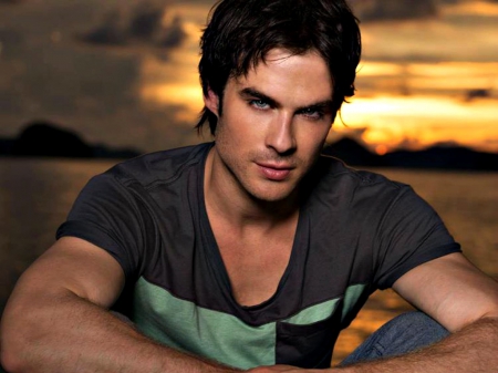 Ian Somerhalder - vampire diaries, actor, sunset, Ian Somerhalder, man, blue eyes, damon