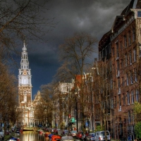 church at the end of an amsterdam street