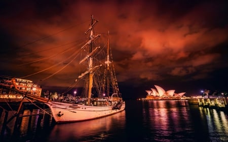 Sydney - clouds, Sydney, red, ship, cloud, ships, tall ships, tall ship