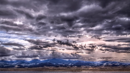 big sky in grey - sky, grey, blue, clouds, mountains