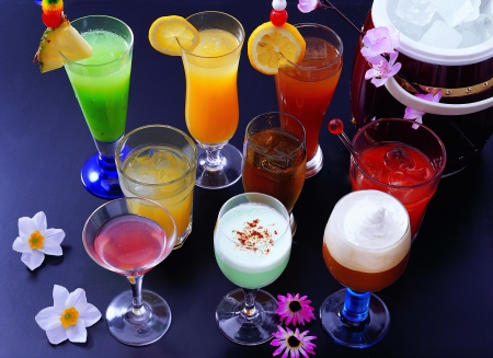 Cocktails - drink, red, cocktail, orange, green, drinks, colourful, cocktails