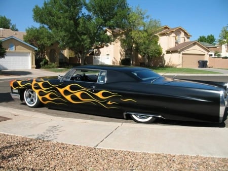 Hot Rod Cadi - vehicles, cars, hot rod, flames, gmc, cadillac