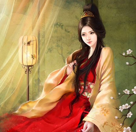 Leisure - pretty, divine, female, maiden, light, long hair, sublime, curtain, oriental, gorgeous, nice, beautiful, girl, chinese, beauty, lovely, sweet, flower, lantern, lady, angelic