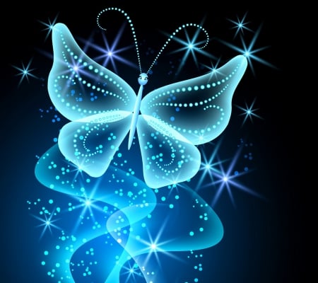 Neon Butterfly - glow, neon, butterfly, blue, sparkle