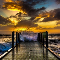 Beautiful Sunset with sea waves