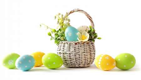 Delicate Easter - eggs, flowers, easter, basket, delicate, spring, pastel