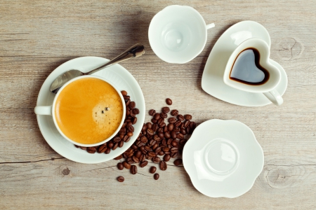 Coffee for all coffee lowers â™¥ - drink, coffee, cups, heart, white cup, coffee bean, cup, coffee beans, hearts, white cups, drinks