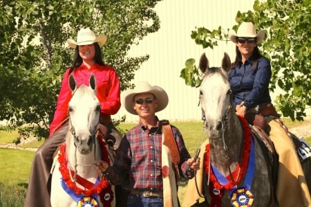 Jake In The Middle? - fun, female, by Jake, hats, fashion, cowboys, male, cowgirls, style, outdoors, rodeo, horses, ranch, westerns