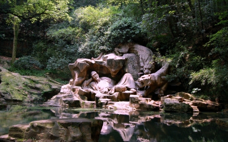 Hupao - statue, water, reflection, holy