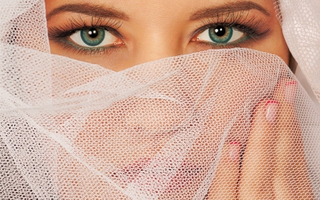 Green eyes - veil, white, woman, green, girl, eyes