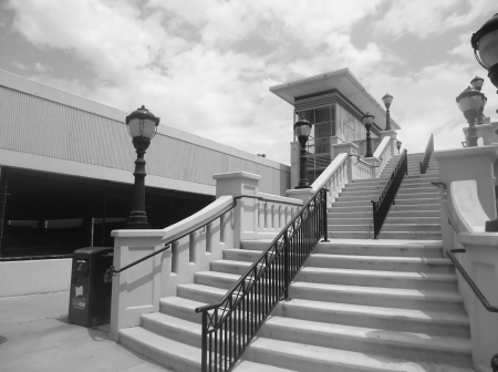 Stairway to the Sky - black and white, sky, angles, stairs