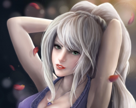 Etoile - pretty, roses, anime, female, maiden, dress, long hair, emotional, white hair, strawberry panic, sad, sorrow, nice, gown, anime girl, realistic, serious, beautiful, hot, girl, beauty, lovely, sweet, flower, bouquet, lady, shizuma, rose, cute, floral, sexy