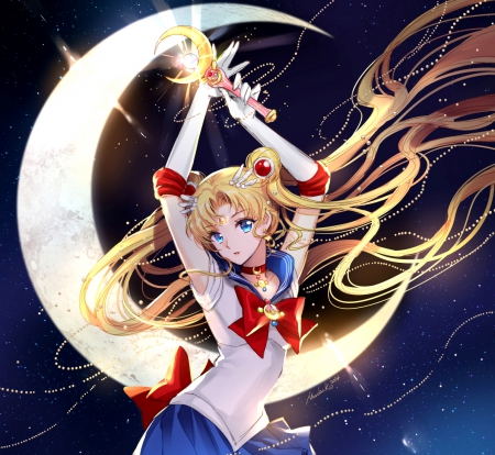 Sailor Moon - pretty, anime, twin tail, female, twintail, usagi tsukino, tsukino, blonde, blond hair, long hair, sailor moon, blond, nice, tsukino usagi, twin tails, anime girl, sailormoon, twintails, beautiful, usagi, girl, blonde hair, beauty, lovely, sweet, glow, magical girl