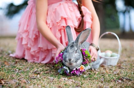 Easter Time - girl, photography, easter, basket, bunny, spring, pink, holiday, sweet, rabbir, cute