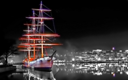 The Colored Tall Ship - tall ship, the colored tall ship, tall ships, ship, ships, city, colored, colored tall ship, colors