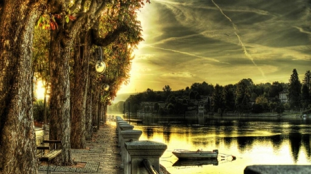 walk along the ticino in switzerland hdr - boats, river, trees, embankments, hdr, walk