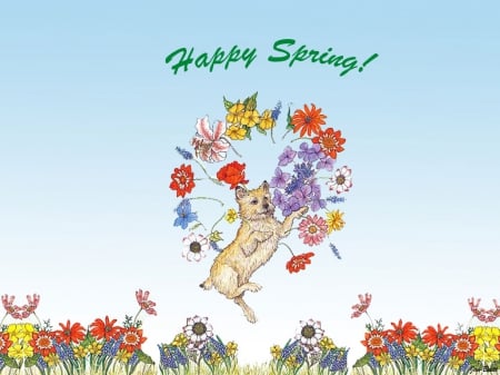 HAPPY SPRING - DOG, WALLPAPER, HAPPY, SPRING