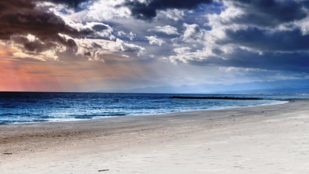 My Beautiful Beach - horizon, beaches, my beach, colorful, widescreen, white, amazing, cool, paysage, scenic, landscape, place, scenario, waves, nature, l, beautiful, dawn, photoshop, high definition, sunrise, nice, beauty, sky, ripples, water, silver, clouds, sunsets, orange, sand, scene, paisage, hd, blue, twilight, scenery, colors, awesome, natural