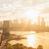 super bright sunshine on brooklyn bridge