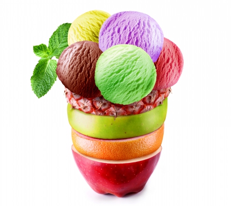 Ice Cream - ice cream, fruits, colorful, sweet, ball, dessert