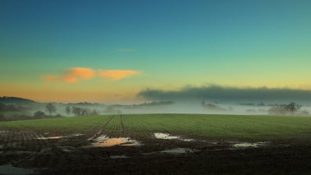 Muddy - nature, muddy, sky, grass