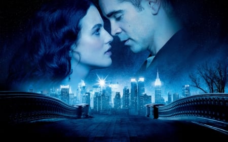 Winter's Tale (2014) - woman, love, couple, peter lake, movie, girl, man, blue, jessica brown findlay, city, winter s tale, colin farrell, beverly penn