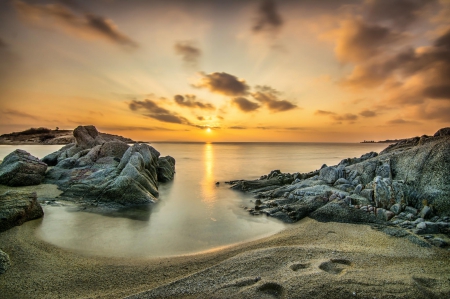 Sunset - sky, ocean, beach, sun, sunset, nature, clouds, splendor, sand, sea