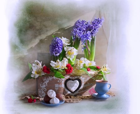 Spring - flowers, hyacinths, nature, sping, purple, still life, cup