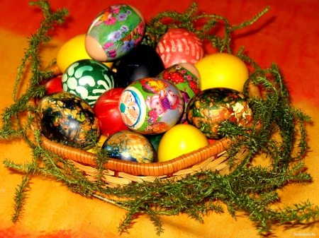 Easter Eggs - basket, colors, painted, festive