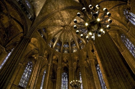 Cathedral - architecture, cathedral, luminaires, gilt