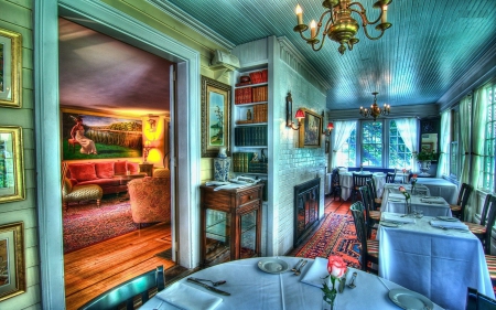 Fancy Restaurant - tables, hdr, chairs, lamp, interior