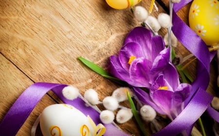 Easter still life - willow branch, abstract, Easter eggs, Easter, still life, crocusses