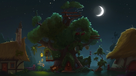 Night - moon, tree, night, art