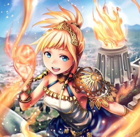 Fire Blaze - nice, girl, female, magic, anime girl, lovely, fantasy, fire, flame, pretty, anime, sweet, smile, blaze, happy