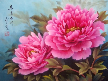 Peonies - pretty, blossom, beautiful, beauty, lovely, flower, sweet, peonies, oriental, peony, painting, nice, floral