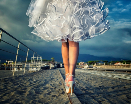 Walking - woman, sky, sand, legs, shoe