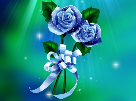 Blue roses background - pretty, roses, blue, beautiful, photoshop, petals, bouquet, leaves, flowers, background