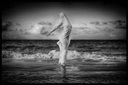 I Had A Dream Of You Again Today... - woman, seaside, love, beautiful, black and white, dream