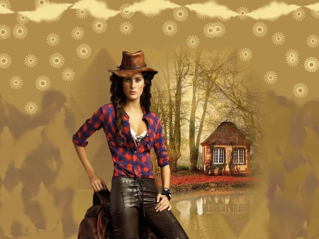 Cowgirl Reflecitions - style, western, hats, cowgirls, drawing, art, fantasy, rodeo, fun, female, fashion