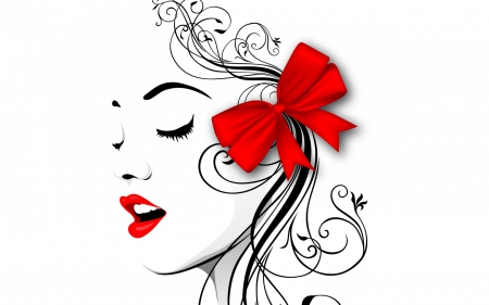 Beauty - abstract, girl, vector, beauty, black, white, red, woman, face, bow