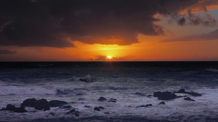 Sunset - water, sky, sunset, cloud