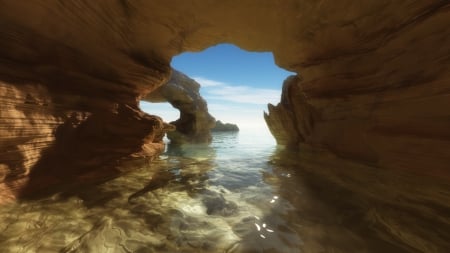 amazing coastal cave - cave, rocks, sea, coast