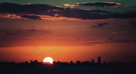 Sunset - cloud, city, sunset, sun