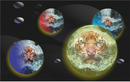 Abstract Tigers In Space - abstract, planets, space, tigers