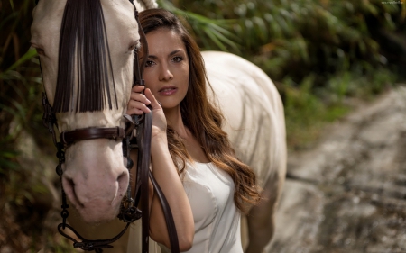 Girl and Her Horse - woman, horse, female, cowgirl, brunette