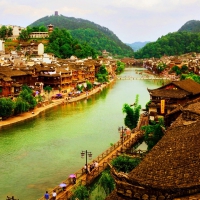 river in the ancient town of fenghuang china