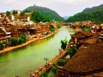 river in the ancient town of fenghuang china