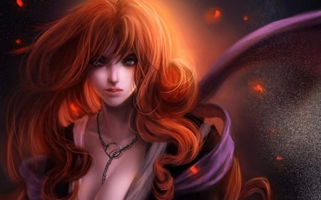 Matsumoto Rangiku - nice, realistic, beauty, soul society, female, hot, bleach, darkness, anime girl, pretty, dark, petals, orange hair, anime, rangiku, sexy, girl, light, long hair, soul reaper, matsumoto rangiku, shinigami, d, lovely, rangiku matsumoto, hd, glow, floral, beautiful, blossom, sweet, flower