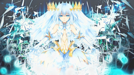 White Fantasy - abstract, anime, tiara, female, magic, serious, crown, girl, magical, long hair, emotional, animegirl, white hair, fantasy, roylaty, silver hair